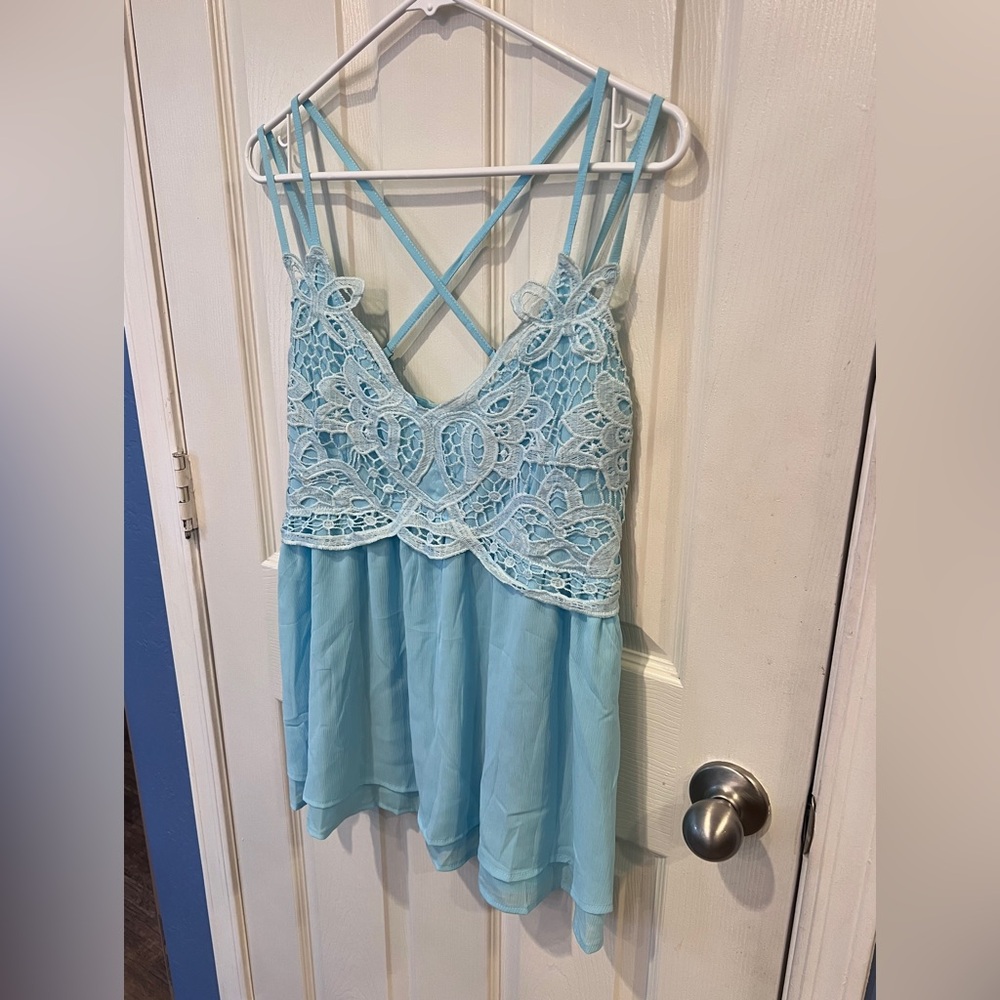 Crochet lace blue chiffon cami fairycore, Cottagecore, coquette, romantic